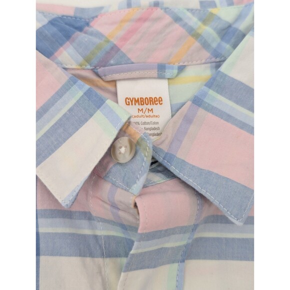 Gymboree Cotton Pastel Pink Blue Button Up Long Sleeve Plaid Shirt Size Medium - Picture 2 of 9